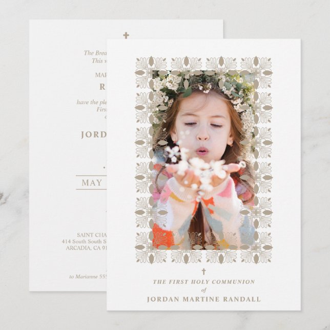 Fake Gold Effect Fancy Ornament Lace Effect Modern Einladung (Vorne/Hinten)