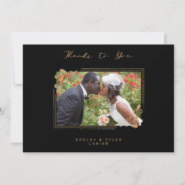 Fake Golden Branches Fancy Calligraphy Photo Dankeskarte