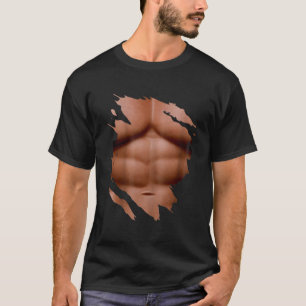 Fake Muskel unter Brustkorb Sixpack T-Shirt