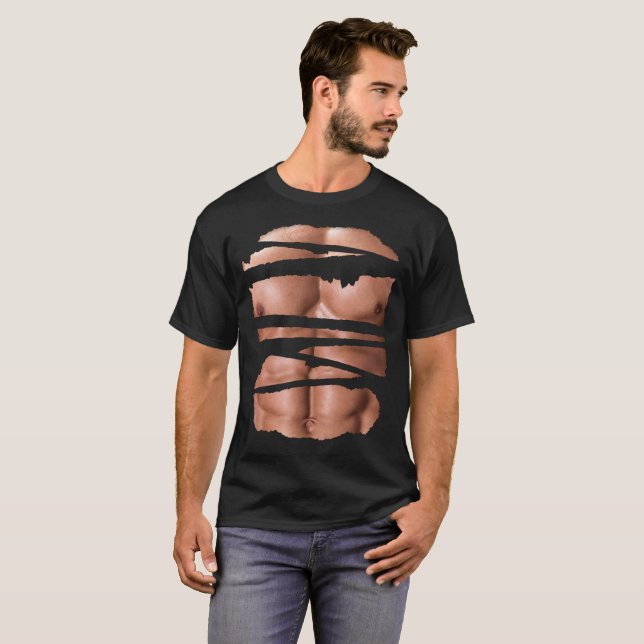 Fake Muskeln Fitness Brust Six Pack Ab T-Shirt (Vorne ganz)