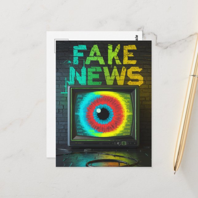 Fake News Retro TV Eyeball Glitch Postkarte (Vorderseite/Rückseite Beispiel)