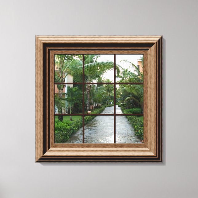 Fake Window View Tropical Walkway Friedliche Szene Leinwanddruck (Vorderseite)