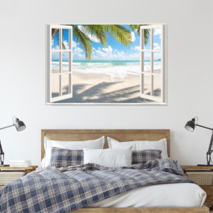 Fake-Zuhause-Office für das Beach View Leinwanddruck