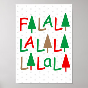 FaLaLa.. Weihnachtsbäume Grüne rote Schneeflocken Poster