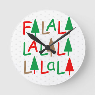 FaLaLa.. Weihnachtsbäume Grüne rote Schneeflocken Runde Wanduhr