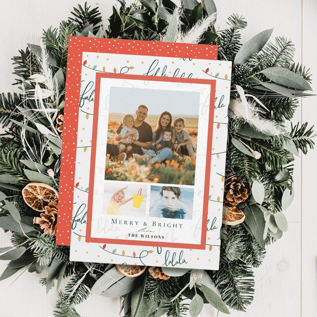 Falalala Christmas Lights Christmas 3 Photo Card Einladung (Von Creator hochgeladen)