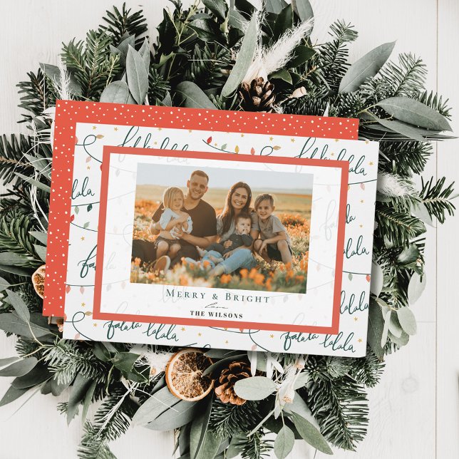 Falalala Christmas Lights White Holiday Photo Card Einladung (Von Creator hochgeladen)