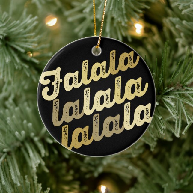 Falalala Gold Ombre Bold Script Foto Weihnachten Keramikornament (Baum)