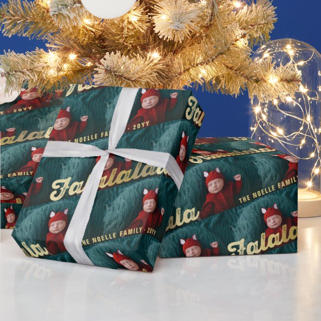 Falalala Gold Ombre Script Weihnachts-Multi-Foto Geschenkpapier (Feiertage)