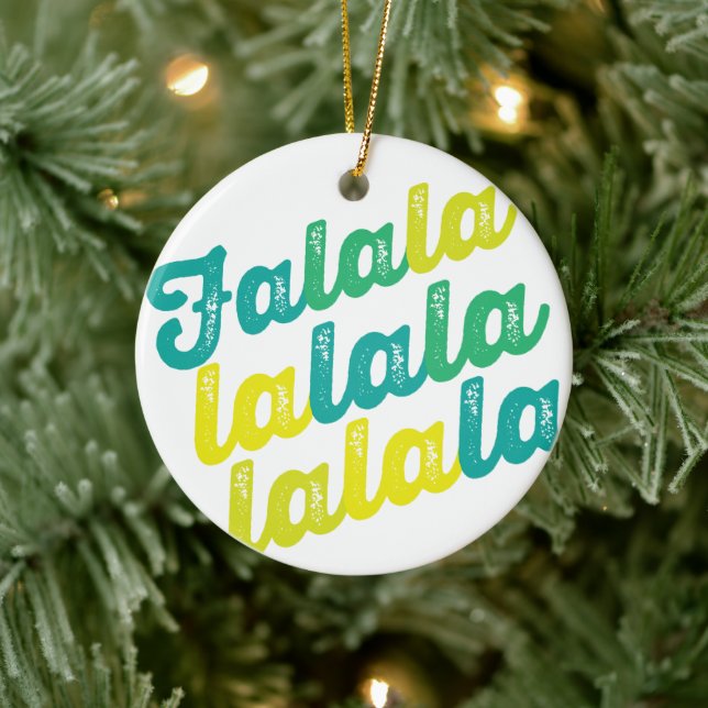 Falalala Green Ombre Bold Script Foto Weihnachten Keramik Ornament (Baum)