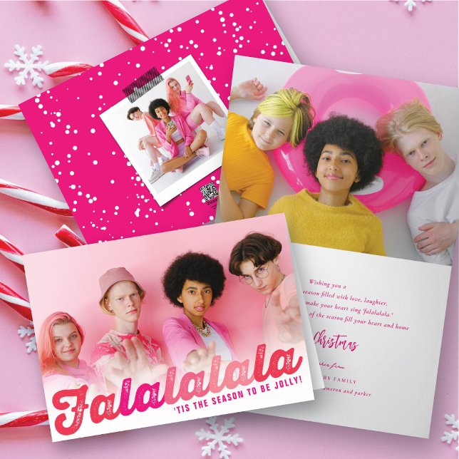 Falalala Pink Ombre Script Spaß Weihnachten Foto (Von Creator hochgeladen)