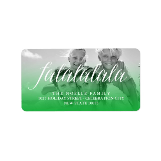 Falalala Script Fun Holiday Foto Rücksendeadresse Adressaufkleber (Vorne)