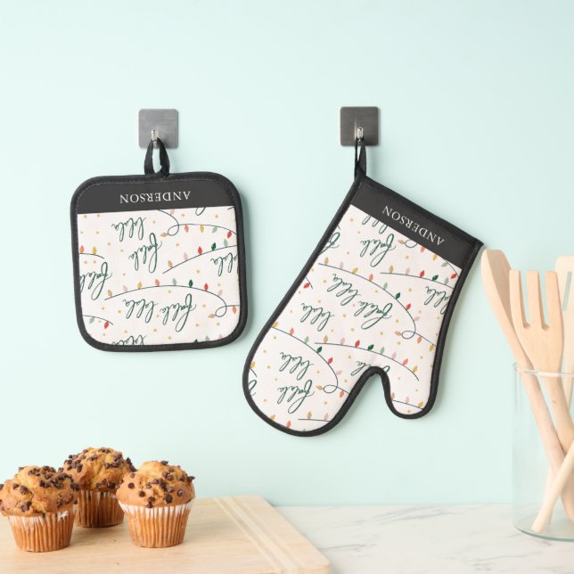 Falalala Script Weihnachtsbeleuchtung Urlaub Ofenhandschuh & Topflappen-Set (Insitu (Hängend))
