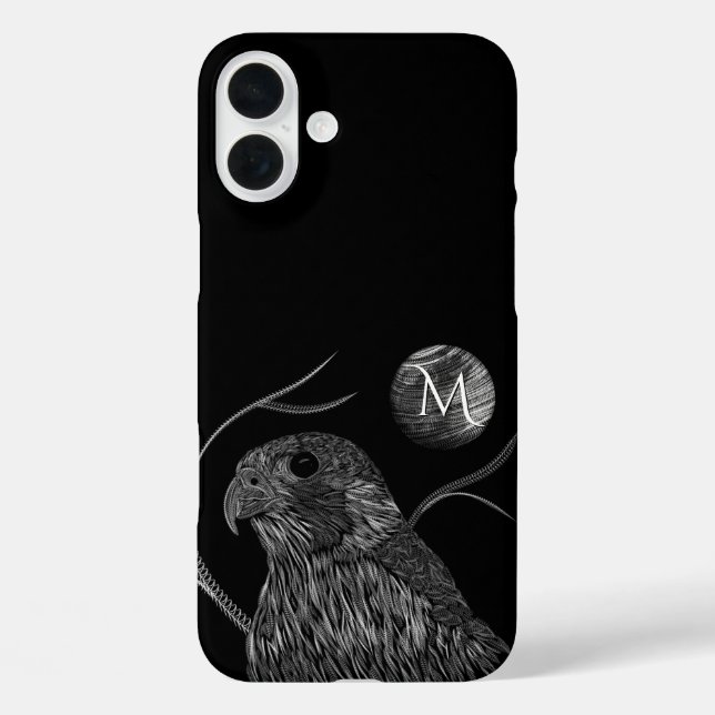 Falcon Full Moon Monogram Black iPhone 16 Plus Hülle (Rückseite)