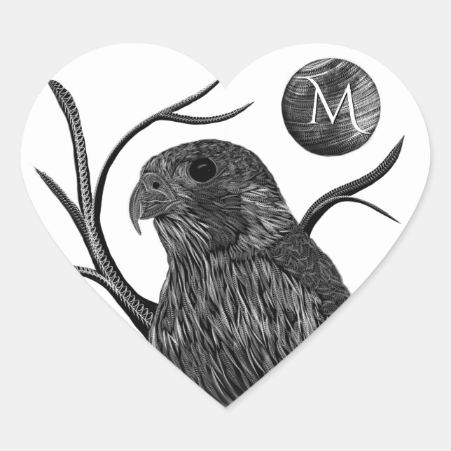 Falcon Full Moon Monogram Herz-Aufkleber (Vorderseite)