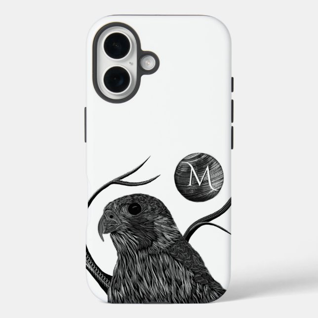 Falcon Full Moon Monogram iPhone 16 Hülle (Rückseite)