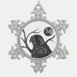 Falcon Full Moon Monogram Schneeflocken Zinn-Ornament