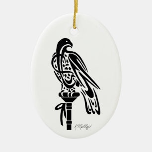 Falcon on Block Perch Keramikornament