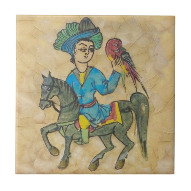 Falconer on Horse c1900 Repro Persisch Türkisch Fliese (Vorderseite)