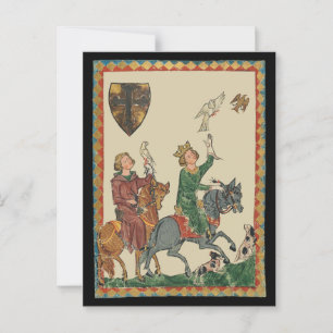 Falconry, Codex Manesse aus dem 14. Jahrhundert Postkarte