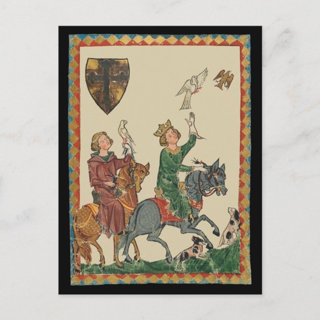 Falconry, Codex Manesse aus dem 14. Jahrhundert Postkarte (Vorderseite)