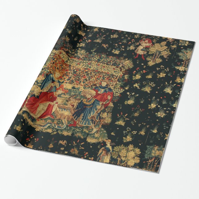 FALCONS BATH Red Blue Antique Mittelalterliches Ta Geschenkpapier (Ungerollt)
