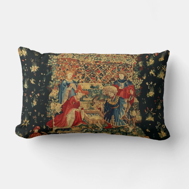 FALCONS BATH Red Blue Antique Mittelalterliches Ta Lendenkissen (Vorderseite)