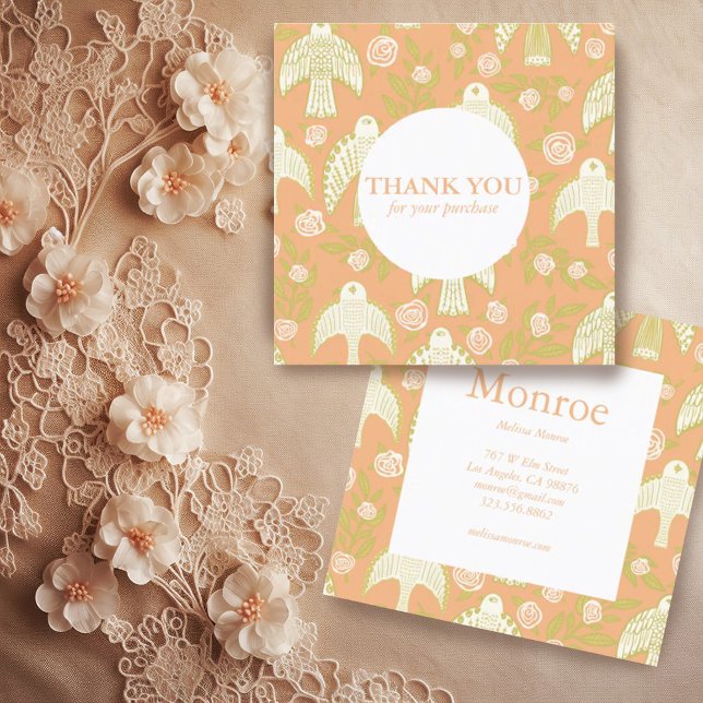 Falcons & Rose Chic Elegante Order Vielen Dank Quadratische Visitenkarte (Custom order thank you card with birds and botanicals design)