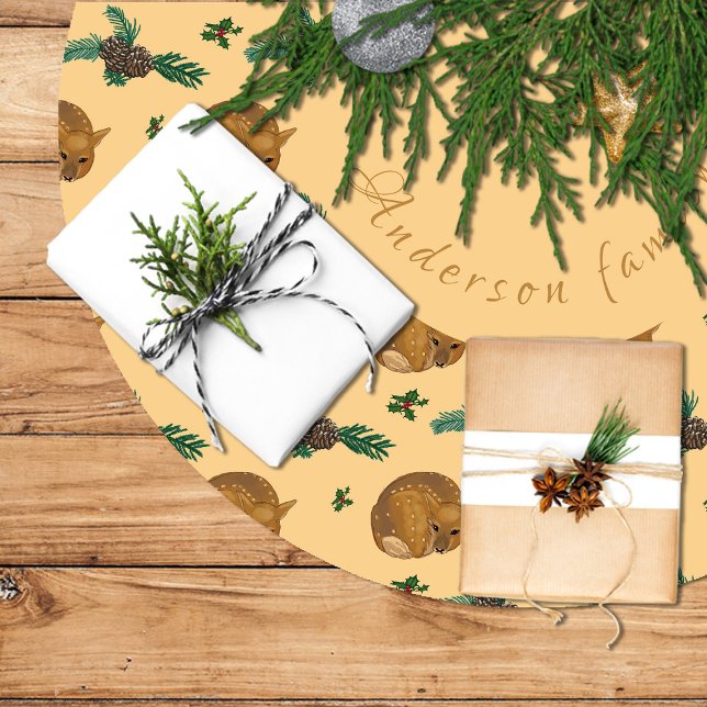 Falda árbol navidad con cervatillo y ramas. polyester weihnachtsbaumdecke (Fawn and pine branches and acorns Brushed Polyester Tree Skirt
)