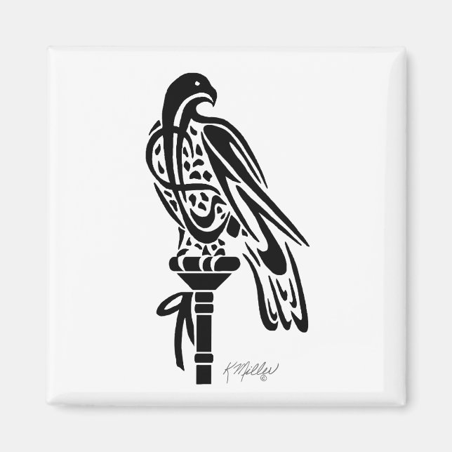 Falke auf Blockhocker Magnet (Vorne)
