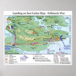 Falkland War Landung in San Carlos Karte Poster