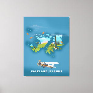 Falklandinseln illustrierte Karte Leinwanddruck