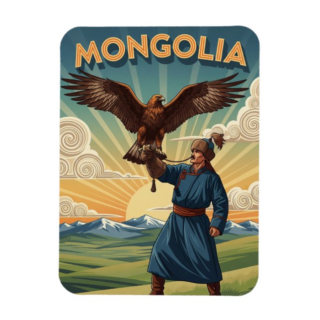 Falkner in der Mongolei Reise Magnet (Vertikal)