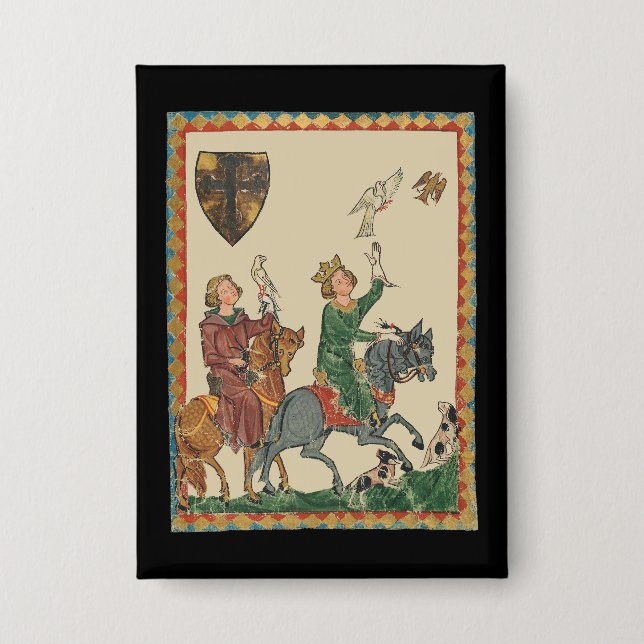 Falknerei, 14. Jahrhundert Codex Manesse Button (Vorderseite)