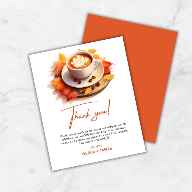 Fall A Baby Braut Baby Dusche Danke Karte (Budget Fall Autumn A Baby is Brewing Coffee Baby Shower Thank You Card  )