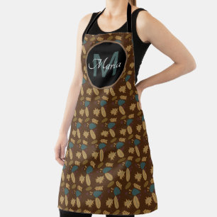 Fall Acorn und Blätter Burgandy Muster Monogram Schürze
