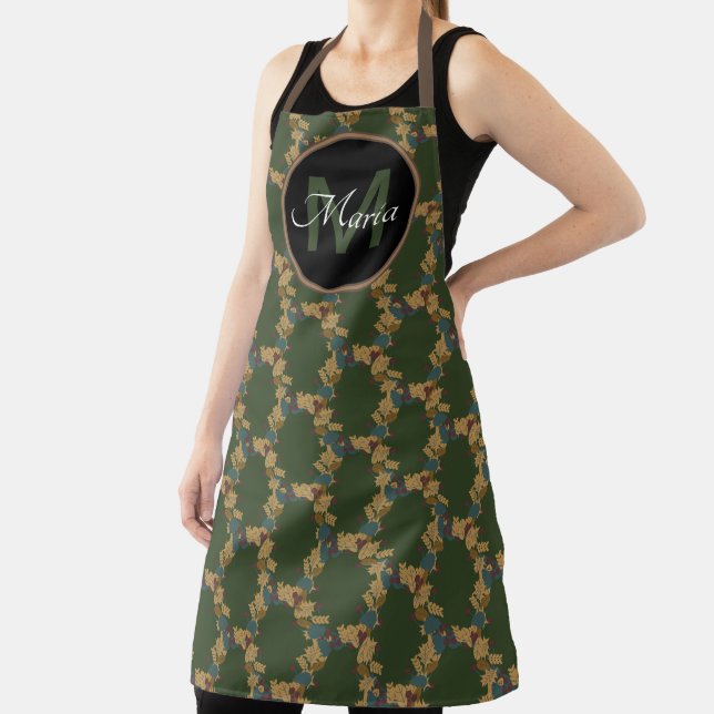 Fall Acorn und Blätter Ländermuster Monogramm Schürze (InSitu)