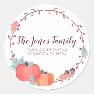 Fall address labels, pumpkin, harvest runder aufkleber