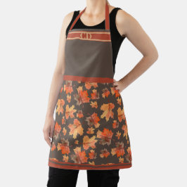 Fall-Ahorn-Blätter Umverpackte Print Brown Monogra Schürze