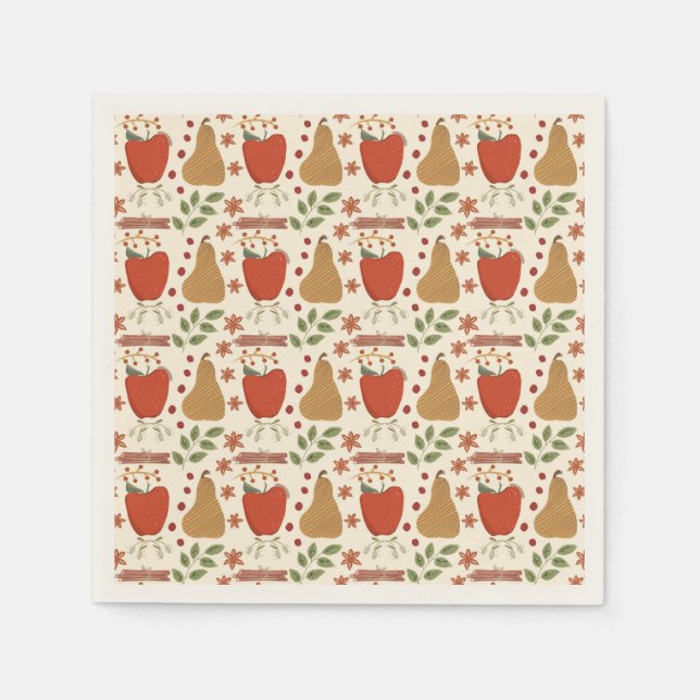 Fall Äpfel und Birnen Rustikales Papier Napkins Serviette (Vorderseite)