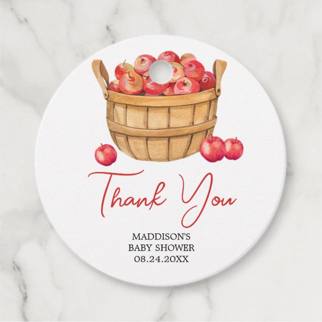 Fall Apple Basket Baby Dusche Runde Geschenkanhänger (Vorderseite)