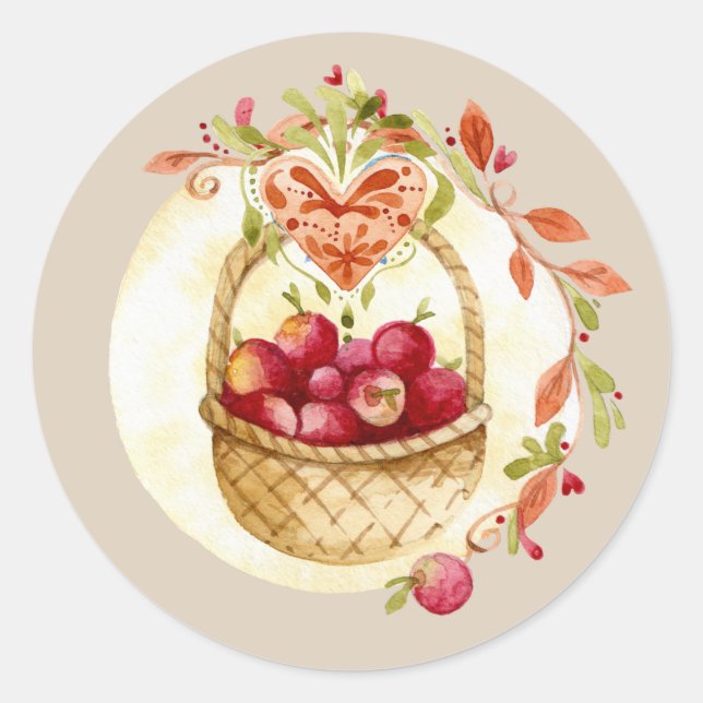 Fall Apple Basket Geschenk Blumenkleber Siegel Runder Aufkleber (Vorderseite)