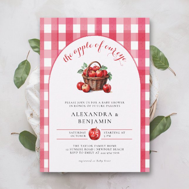Fall Apple Ernte Rustic Red Couple Baby Showdusche Einladung (fall baby shower invitation neutral coed couple apple of our eye harvest red gingham boho arch)