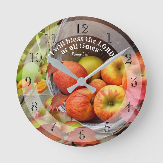Fall Apple-Korb "segne den Herrn zu jeder Zeit! Runde Wanduhr (Vorderseite)