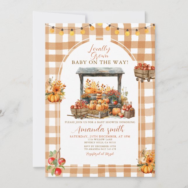 Fall Apple Pumpkin lokal angebaute Baby-Dusche Einladung (Vorderseite)