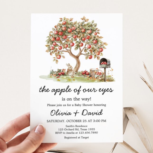 Fall Apple unserer Eyes Baby Dusche Einladung (Apple of our Eyes Fall Apple Tree Baby Shower Invitation)