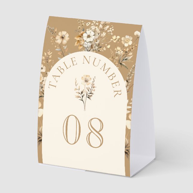 Fall Autumn Boho Wildflower Wedding Table Number Tischaufsteller (Vorderseite)