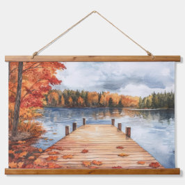 Fall Autumn Nature Lake Trees Landscape Painting Wandteppich Mit Holzrahmen