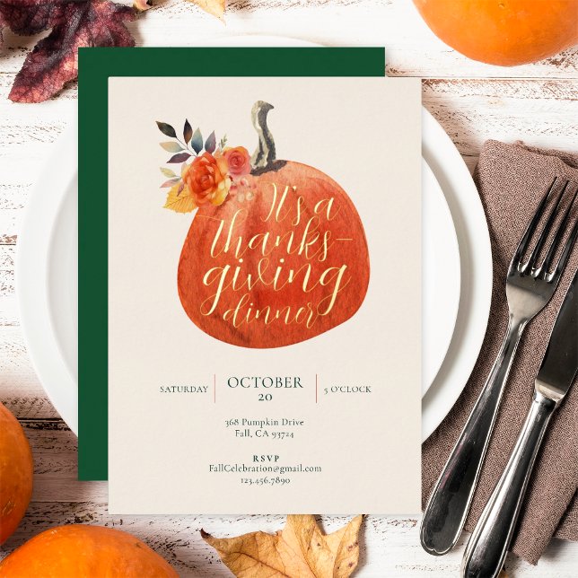 Fall Autumn Thanksgiving Watercolor Pumpkin Gold Folieneinladung (Von Creator hochgeladen)