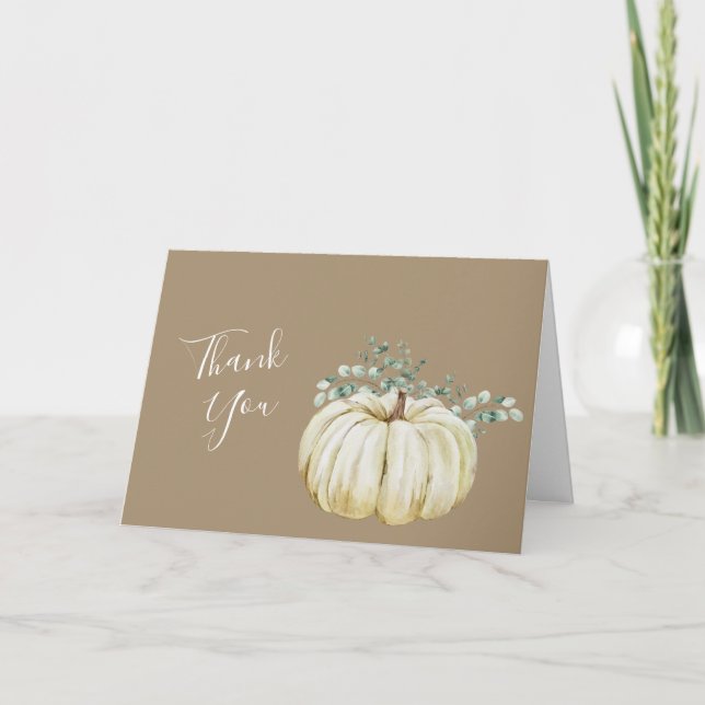 Fall autumn white pumpkin greenery photo  dankeskarte (Vorderseite)